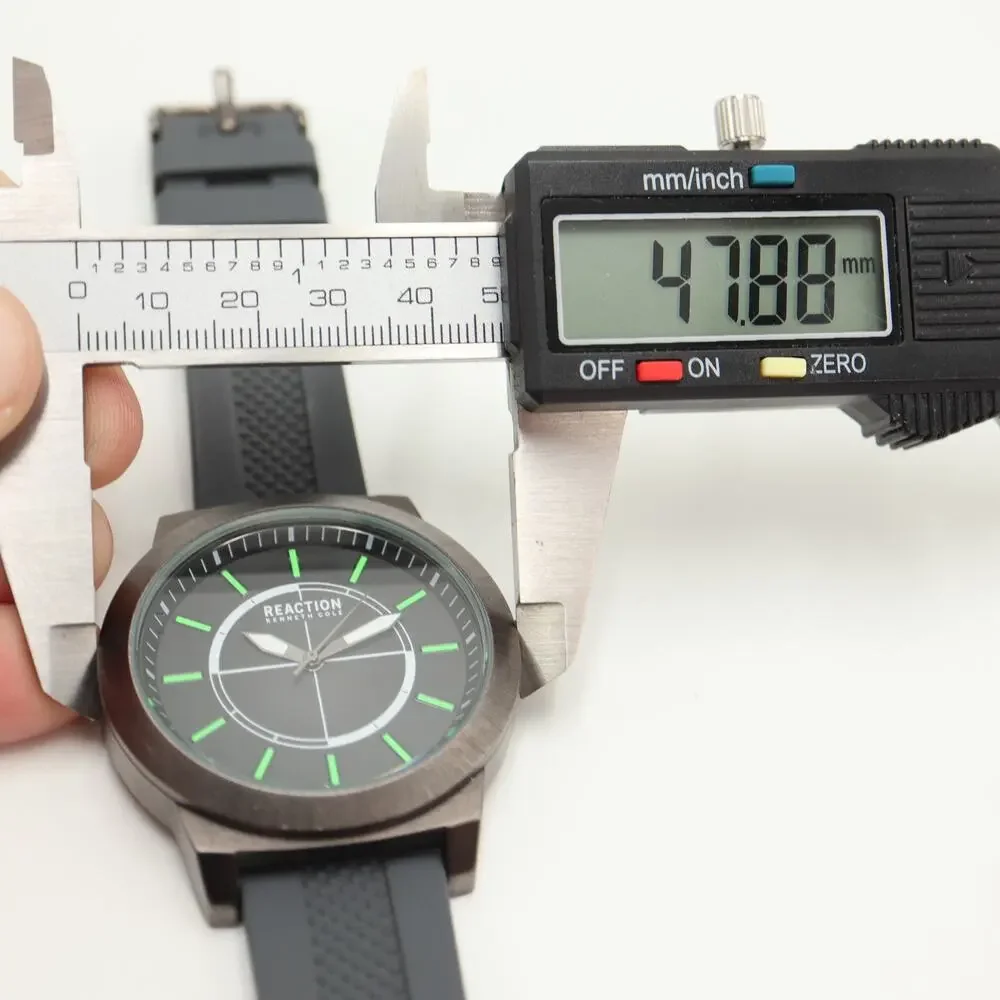 Kenneth Cole Reaction Mens 48mm Watch Gray Black Green Jumbo w New Battery